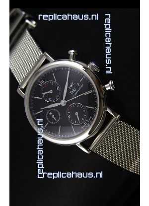 IWC Portofino Chronograph Swiss Watch in Mesh Strap Black Dial 
