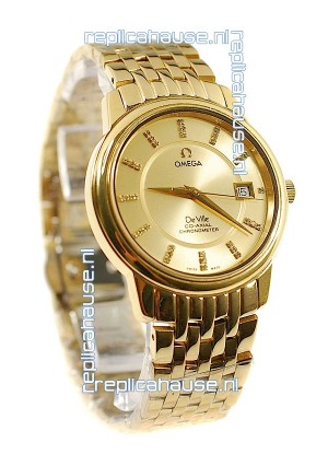 Omega Co-Axial Deville Japanese Gold Watch in Golden Dial
