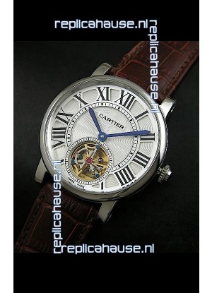 Cartier Ronde de Tourbillon Japanese Replica Watch in Brown Strap