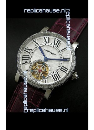 Cartier Ronde de Tourbillon Japanese Replica Watch in Diamond Bezel