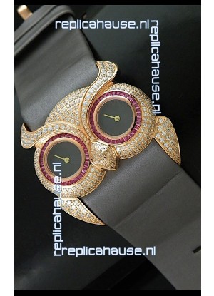 Chopard Animal World Ladies Owl Black Full Diamond Watch with Gold Plating