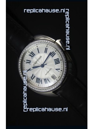 Cle De Cartier Watch 40MM Steel Case Diamonds Bezel - 1:1 Mirror Replica Watch