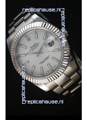 Rolex Datejust II 41MM with Cal.3136 Movement Swiss Replica Watch in White Dial Stick Markers 