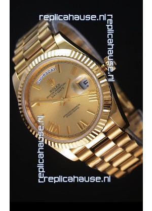 Rolex Day-Date 40MM Replica Watch in Gold Dial Roman Numerals Cal.3255 Swiss Movement