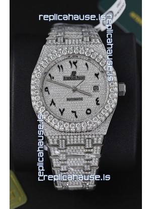 Audemars Piguet Royal Oak 15400 Iced Out Arabic Dial in Stainles Steel Casing Swiss Replica Watch