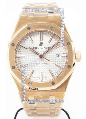 Audemars Piguet Royal Oak 15400 41MM Rose Gold White Dial Super Clone Replica Watch 