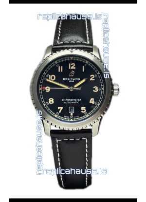 Breitling Navitimer Aviator 8 Automatic 41 Black Dial Brown Strap 1:1 Mirror Swiss Replica Watch 