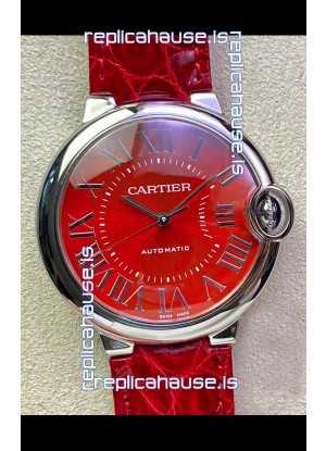 Ballon De Cartier Swiss Automatic 1:1 Mirror Quality 36MM in Stainless Steel Red Dial 