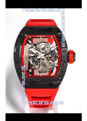 Richard Mille RM055 Black Carbon Casing 1:1 Mirror Replica Watch in Red Strap