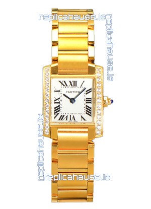 Cartier Tank Francaise Yellow Gold Diamonds Bezel Swiss Quartz Replica Watch 25.70MM