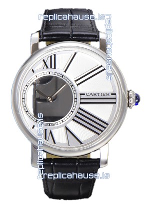 Rotonde De Cartier in Stainless Steel Casing - Leather Strap Swiss Quartz Replica Watch 
