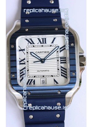 Santos De Cartier 1:1 Blue DLC Bezel Swiss Replica Watch 40MM - Rubber Strap