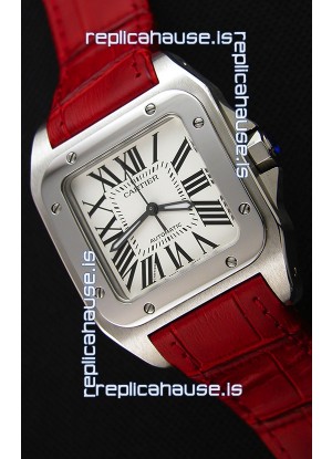 Cartier Santos De Cartier 1:1 Mirror Replica Red Strap 33MM Ladies Watch 