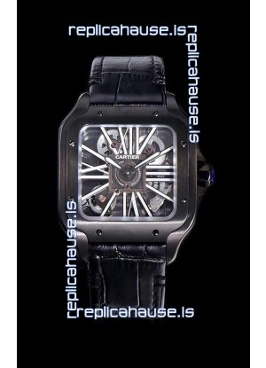 Cartier Santos DUMONT Skeleton Watch in Black DLC Coated Casing Swiss Movement Watch 
