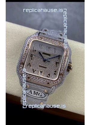 Cartier "Santos De Cartier" 904L Steel Diamonds Arabic Dial 1:1 Mirror Replica - 40MM - Genuine Diamonds