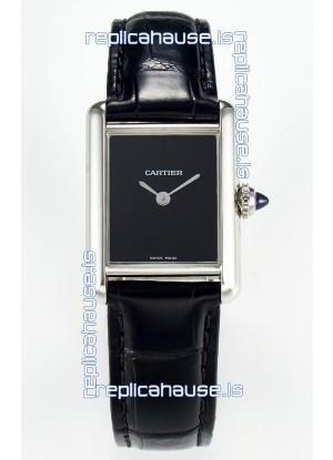 Tank Must Cartier Super Clone Edition 29MM Watch in Steel Casing Black Dial 