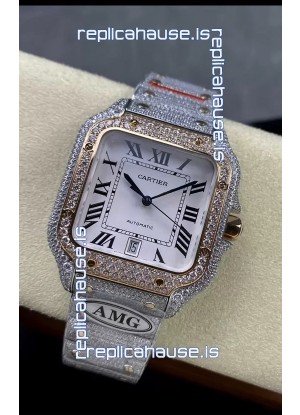 Cartier "Santos De Cartier" Two Tone White Dial 1:1 Mirror Replica - 40MM - Genuine Diamonds