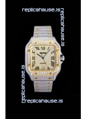 Santos De Cartier Swiss Replica Watch with Diamonds Embedded Dial in Two Tone Casing 40MM