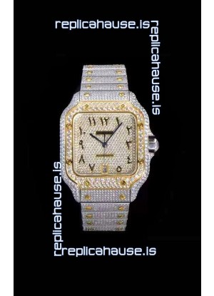 Santos De Cartier Swiss Replica Watch with Diamonds Embedded Dial in Two Tone Casing 40MM