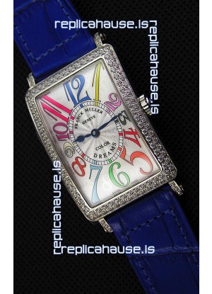 Franck Muller Long Island Color Dreams Ladies Swiss Replica Watch - Blue Strap