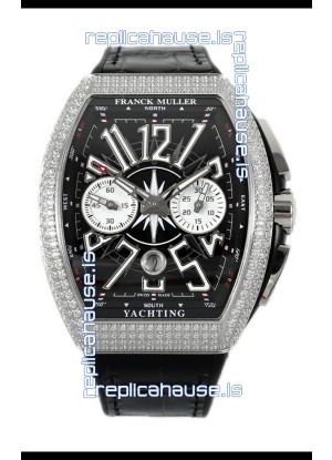 Franck Muller Vanguard V45 Chronograph 904L Steel Black Dial with Diamonds Swiss Watch
