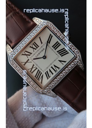 Cartier Santos Dumont 1:1 Swiss Replica Watch in Quartz Movement - Diamonds Bezel 