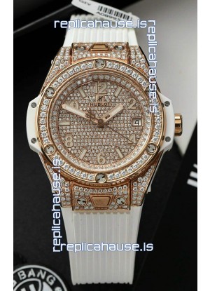 Hublot Big Bang One Click Diamonds Paved Dial Rose Gold Swiss Replica Watch 39MM