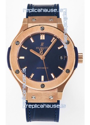 Hublot Super Clone Classic Fusion Rose Gold 38MM 1:1 Mirror Replica Watch Blue Dial