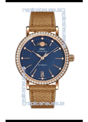 IWC Portofino IW6596 Automatic Moon Phase Rose Gold Casing Watch in Blue Dial 37MM