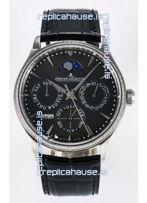 Jaeger LeCoultre Super Clone Master Ultra-Thin Perpetual Calendar Grey Dial Diamonds Watch