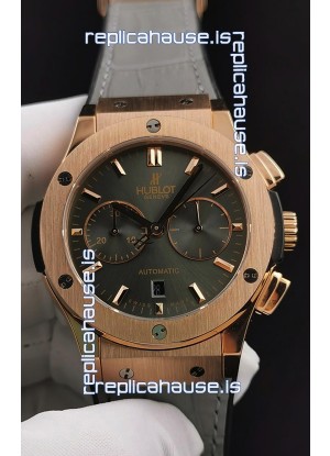 Hublot Classic Fusion Chronograph Rose Gold Casing Brown Dial 1:1 Mirror Replica Watch 
