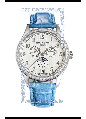 Patek Philippe Complications 4948G Annual Calendar Moonphase White Dial White Gold Swiss Replica 