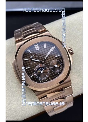 Patek Philippe Nautilus 5712/R 1:1 Quality Swiss Replica Watch in Brown Dial Rose Gold Strap
