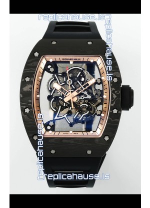 Richard Mille RM055 Black Carbon Casing Gold Rims 1:1 Superclone Genuine Tourbillon Watch 