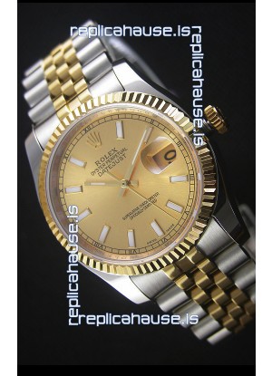 Rolex Datejust Replica Japanese Watch - Two Tone Plating with Gold Dial in 36MM Casing