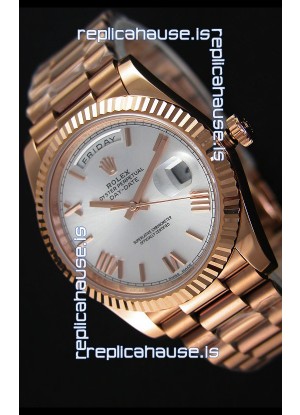 Rolex Day Date Japanese Replica Watch - Rose Gold Casing in Steel Dial 40MM