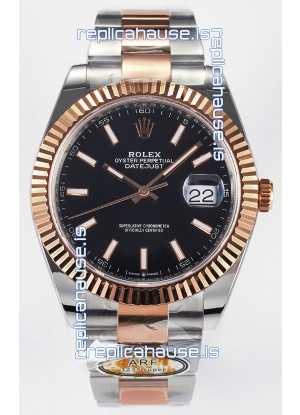 Rolex Super Clone Datejust ETA 3235 Movement 41MM Two Tone Rose Gold Plating Black Dial Watch