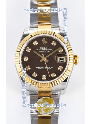 Rolex Super Clone Datejust ETA 2688 Movement 31MM Two Tone Yellow Gold Swiss Brown Dial