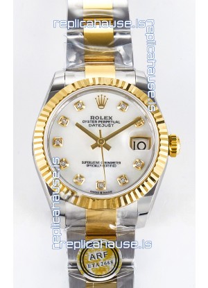 Rolex Super Clone Datejust ETA 2688 Movement 31MM Two Tone Yellow Gold Swiss Pearl Dial