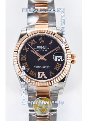 Rolex Super Clone Datejust ETA 2688 Movement 31MM Two Tone Rose Gold Swiss Black Dial