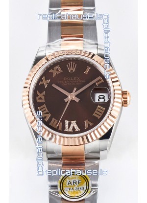 Rolex Super Clone Datejust ETA 2688 Movement 31MM Two Tone Rose Gold Swiss Brown Dial