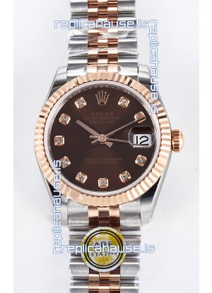 Rolex Super Clone Datejust ETA 2688 Movement 31MM Two Tone Rose Gold Swiss Brown Dial