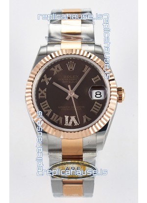 Rolex Super Clone Datejust ETA 2688 Movement 31MM Two Tone Rose Gold Swiss Brown Dial