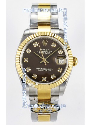 Rolex Super Clone Datejust ETA 2688 Movement 31MM Two Tone Yellow Gold Brown Dial 
