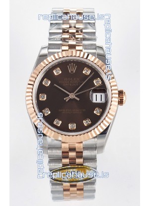 Rolex Super Clone Datejust ETA 2688 Movement 31MM Two Tone Rose Gold Swiss Brown Dial