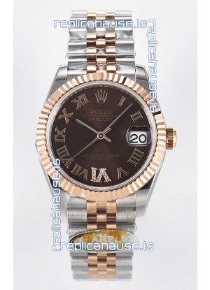 Rolex Super Clone Datejust ETA 2688 Movement 31MM Two Tone Rose Gold Swiss Brown Dial
