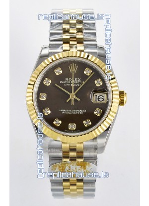 Rolex Super Clone Datejust ETA 2688 Movement 31MM Two Tone Yellow Gold Swiss Brown Dial