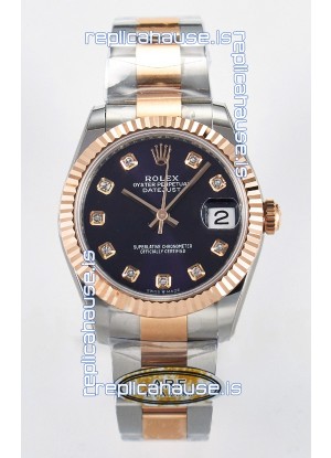 Rolex Super Clone Datejust ETA 2688 Movement 31MM Two Tone Rose Gold Swiss Purple Dial