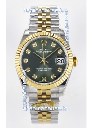 Rolex Super Clone Datejust ETA 2688 Movement 31MM Two Tone Yellow Gold Swiss Green Dial 