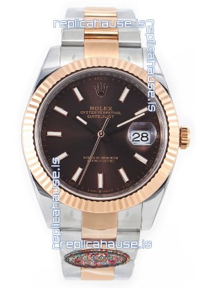 Rolex Datejust M126333 41MM ETA3235 72 Hours Power Brown Dial Oyster 1:1 Mirror Replica Rose Gold 904L Steel